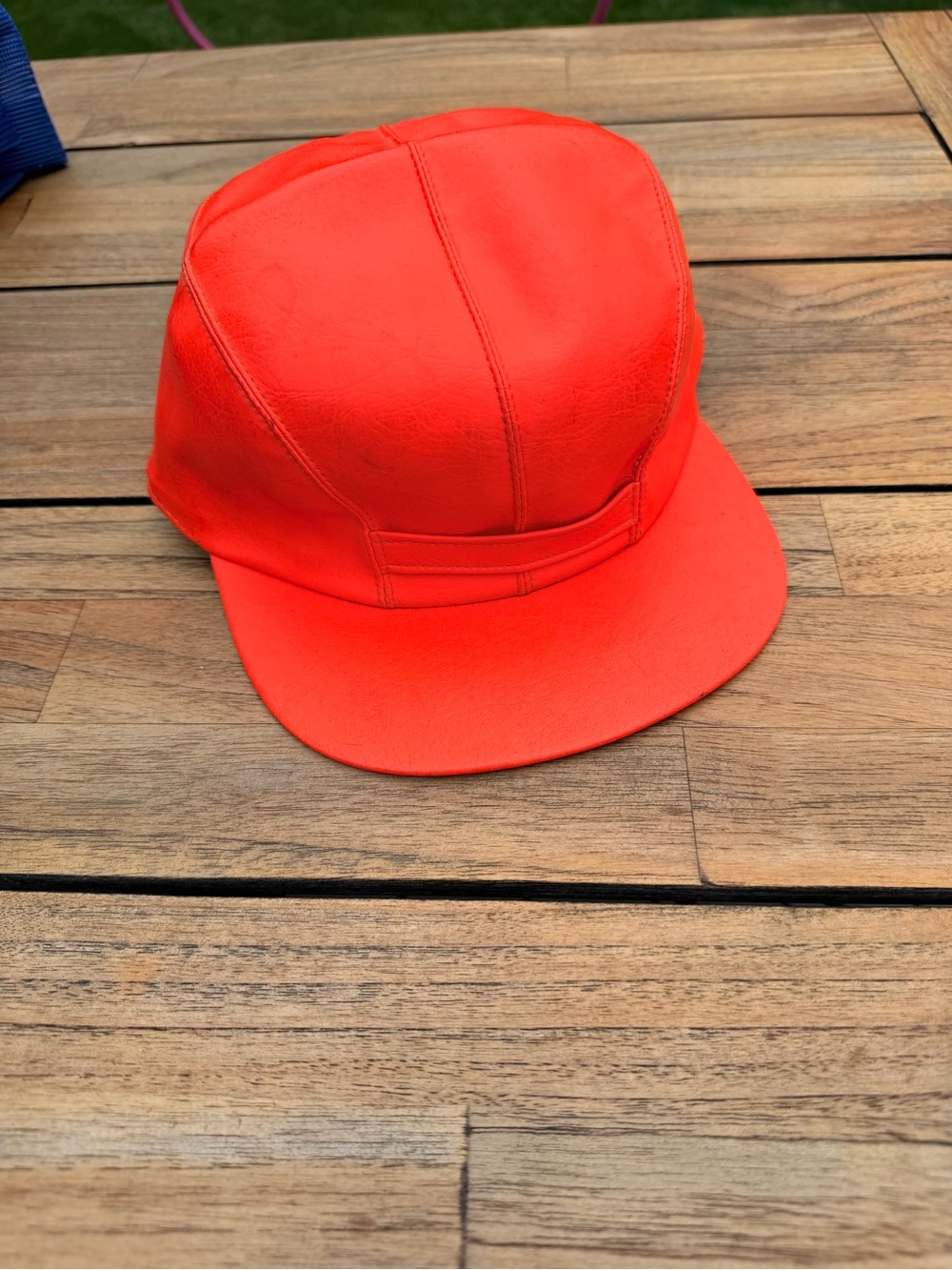Vintage Insulated Leather Blaze Orange Hunting Cap Hat 21.5” 6 3/4”